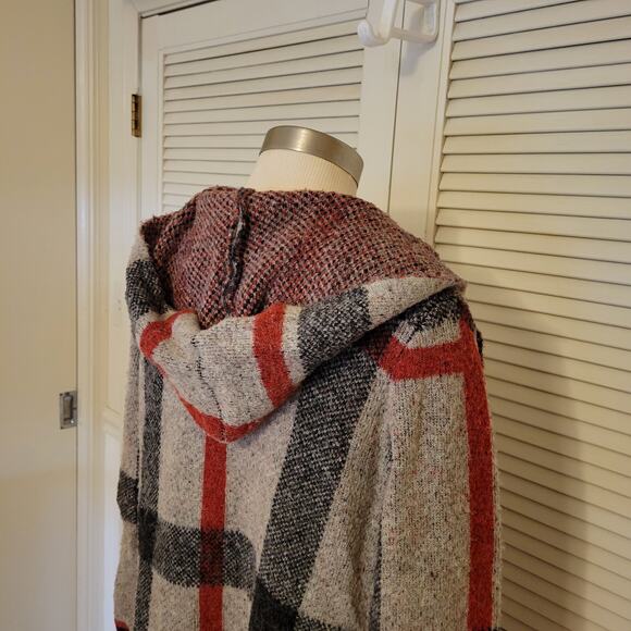 Plaid Hooded Longline Cardigan Joseph A Soft Knit Open Front Womens M - Picture 5 of 7